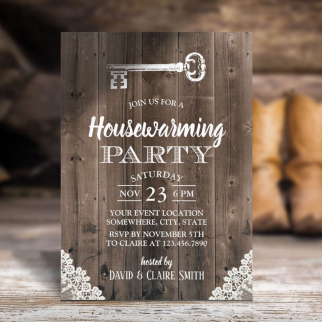Rustic White Lace Antique Key Housewarming Party Invitation (Creator Uploaded)