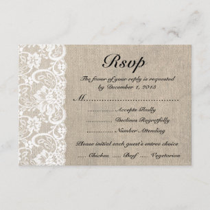 Rustic White Lace Burlap Look RSVP Carte avec Repa