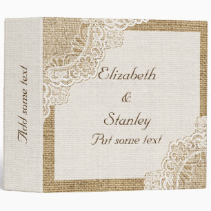 Rustic white lace on burlap wedding planner binder