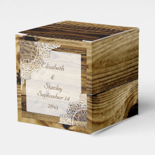 Rustic white lace on wood rustic wedding favor box