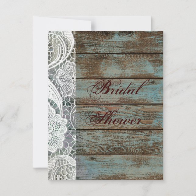 rustic white lace teal barn wedding bridal shower invitation (Front)