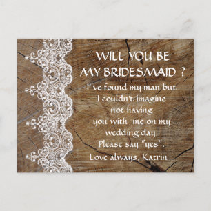 Rustic White Lace Will You Be My Bridesmaid Post Invitation Postcard