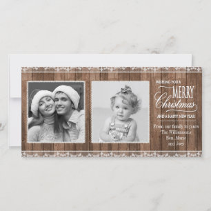 Rustic White Lace & Wood Christmas Holiday Card