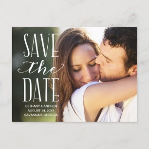 Rustic White Lettering Overlay Save the Date Announcement Postcard