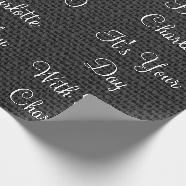 Rustic  White Linen Black Graphite Personalized Wrapping Paper (Corner)