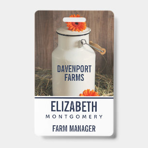 Rustic White Milk Jug with Orange Flowers Photo Badge