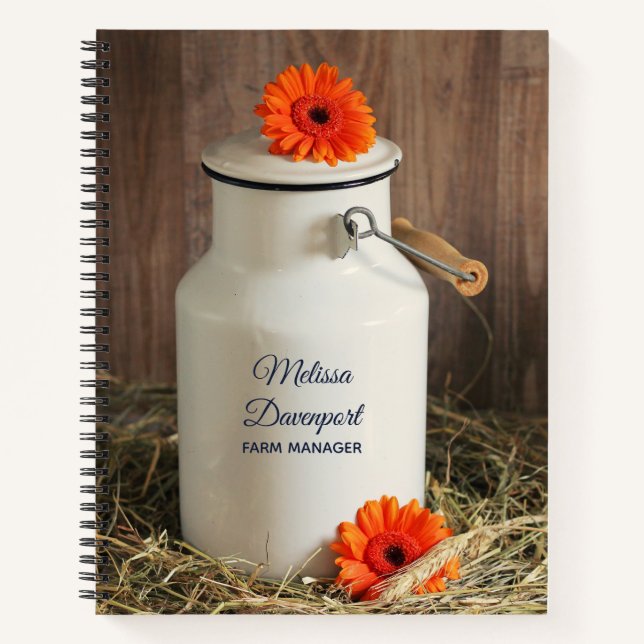Rustic White Milk Jug with Orange Flowers Photo Notebook (Front)