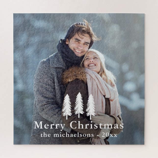 Rustic White Pine Trees Christmas Holiday Photo Jigsaw Puzzle (Vertical)