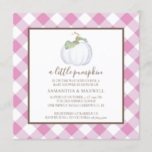 Rustic White Pumpkin and Gingham Baby Shower Invitation