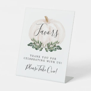 Rustic White Pumpkin Favours Please Take One  Pedestal Sign