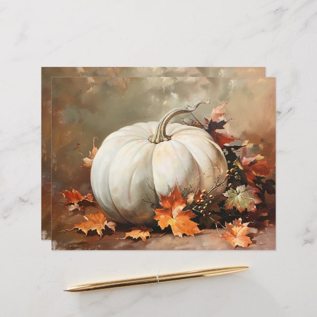 Rustic White Pumpkin Painting Scrapbook Paper (Front/Back In Situ)