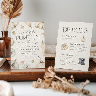 Rustic White Pumpkins All in One Baby Shower Invitation