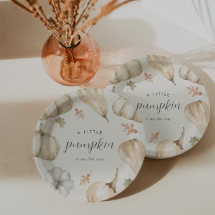 Rustic White Pumpkins Fall Baby Shower Paper Plate