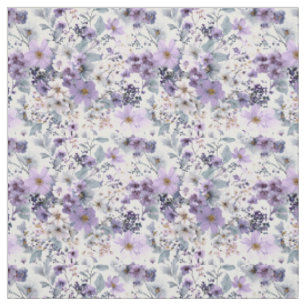 Rustic White Purple Botanical Vintage Floral Fabric
