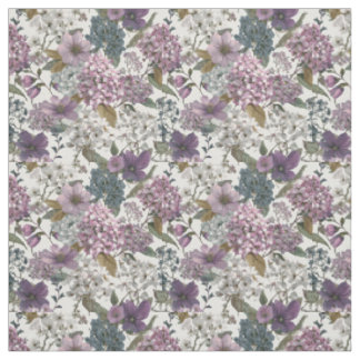 Rustic White Purple Botanical Vintage Floral Fabric