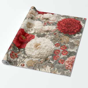 Rustic White Red Botanical Pastel Vintage Floral Wrapping Paper