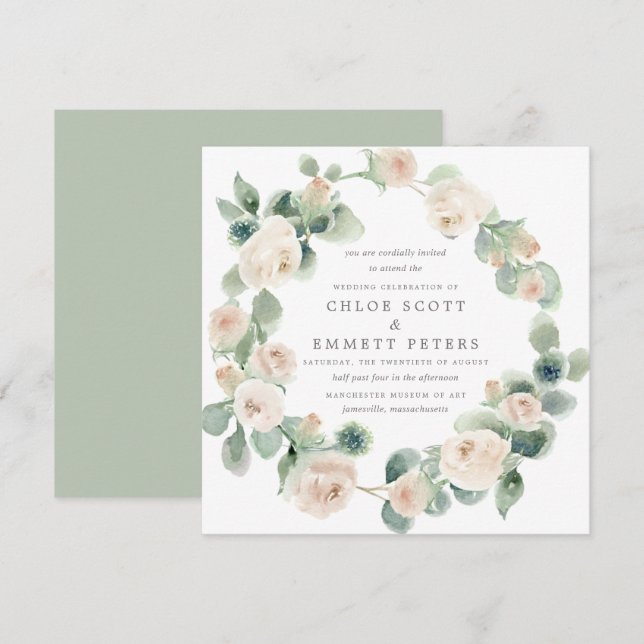 Rustic White Rose Floral Eucalyptus Wedding Invitation (Front/Back)