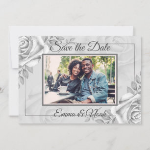 Rustic White Rose Photo Template Save the Date