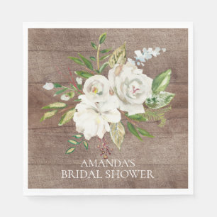 Rustic White Roses BRIDAL Shower Paper Napkins