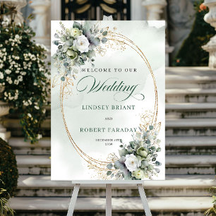 Rustic White Roses Greenery Welcome Poster