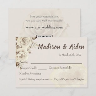 Rustic white roses wedding RSVP Response Card