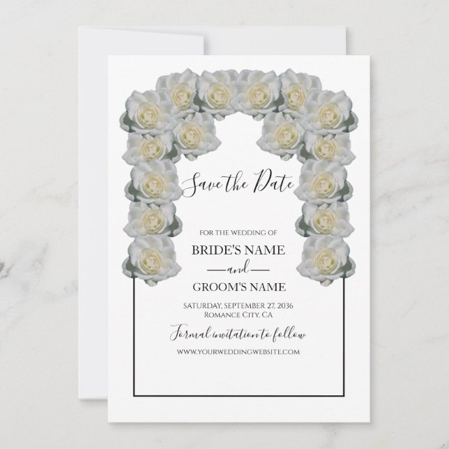 Rustic White Roses Wedding Save The Date (Front)