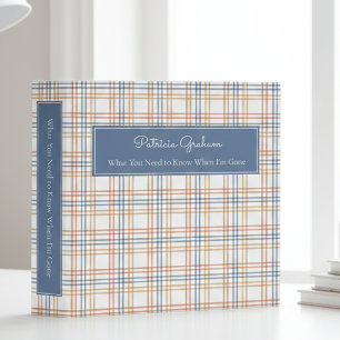 Rustic White Rust & Blue Plaid End of Life Binder