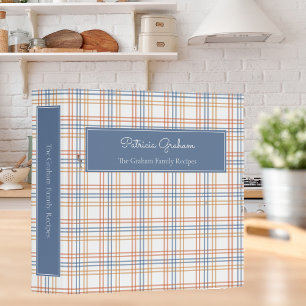 Rustic White Rust & Blue Plaid Family Recipes Binder