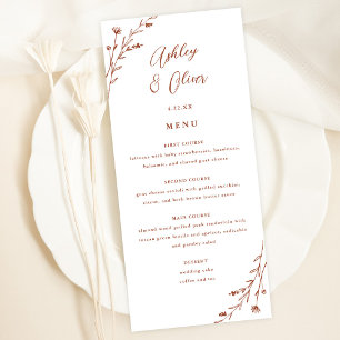 Rustic White & Terracotta Floral Wedding Menu Card