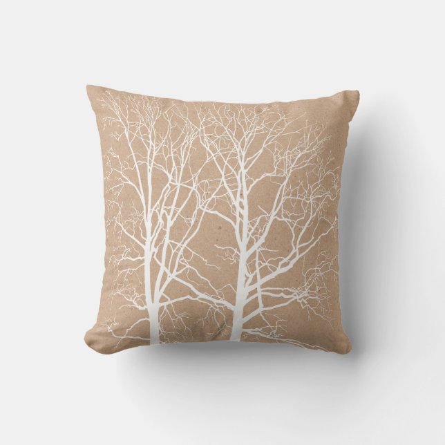 Rustic White Trees Throw Pillow (Front)