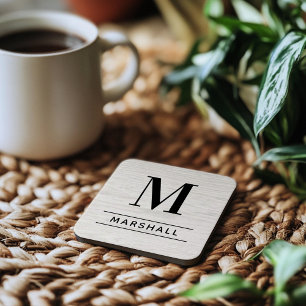 Rustic White Washed Wood Custom Monogram Initial Coaster