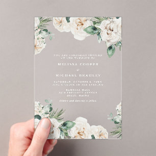 Rustic White Watercolor Floral Wedding Acrylic Invitations