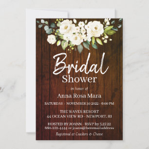 *~* Rustic White Watercolor Rose Bridal Shower Invitation