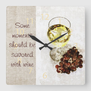 rustic white wine glass with grape clock