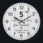 Rustic White Wood 5th Wedding Anniversary Custom Large Clock<br><div class="desc">6th Wedding Anniversary flower  Clock With Personalized Names and Year,  5 Year of Marriage gift for a couple,  7th wedding anniversary Christmas  Clock personalized 2025,  8th-anniversary gift ideas for a couple  Clock</div>