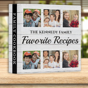 Rustic White Wood 6 Photo Family Cookbook  Recipe  Binder