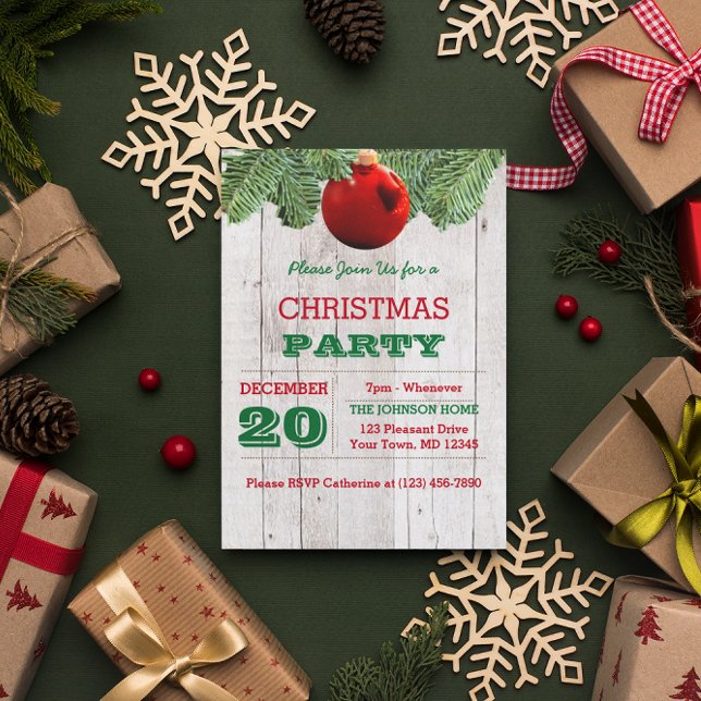 Rustic White Wood and Pine Branch Holiday Invitation (Creator Uploaded)