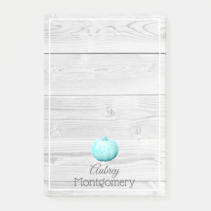 Rustic White Wood & Blue Pumpkin   Personalized Post-it Notes