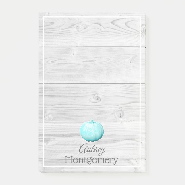 Rustic White Wood & Blue Pumpkin | Personalized Post-it Notes (Front)