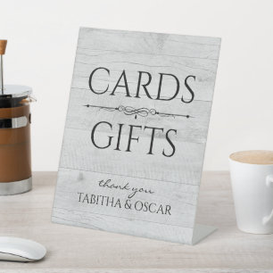 Rustic White Wood Cards and Gifts Pedestal Sign