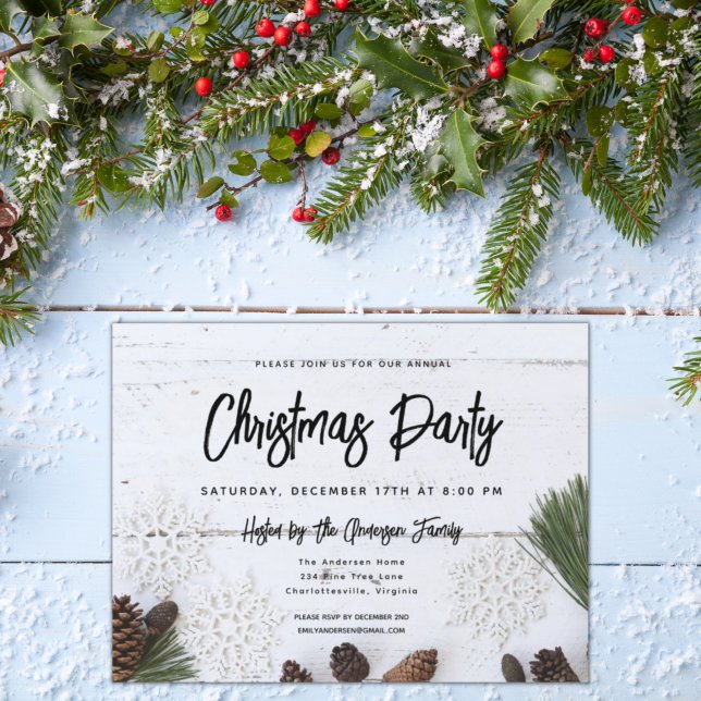 Rustic White Wood Christmas Party Invitation (Creator Uploaded)