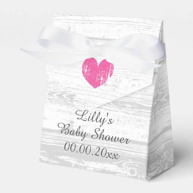 Rustic white wood cute girl's baby shower party favor box (Front Side)