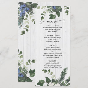 Rustic White Wood Floral & Pine Menu Card