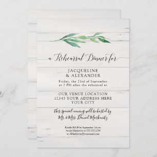 Rustic White Wood Foliage Greenery Watercolor Invitation