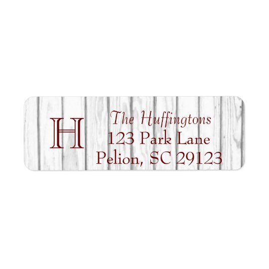 Rustic White Wood Monogram Full address Return Address Label