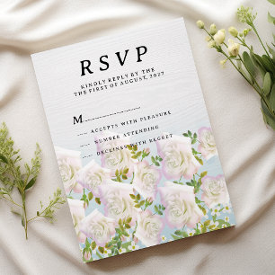 Rustic white wood pink mint roses RSVP Invitation