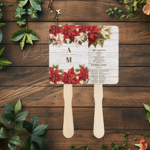 Rustic White Wood Poinsettia  Wedding              Hand Fan