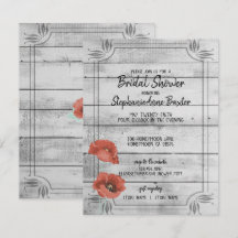 Rustic White Wood Poppy Flowers Bridal Shower Card