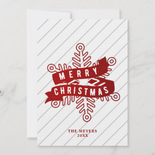 Rustic White Wood Red Snowflake Merry Christmas  Holiday Card