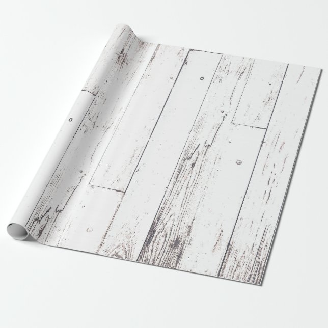 Rustic White Wood Shabby Chic Country Wedding Wrapping Paper (Unrolled)
